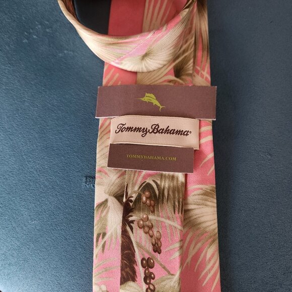 TOMMY BAHAMA ~ Silk Neck-Tie ~ Tropical Pink and Green ~ NWT! Great Gift! - Picture 2 of 3